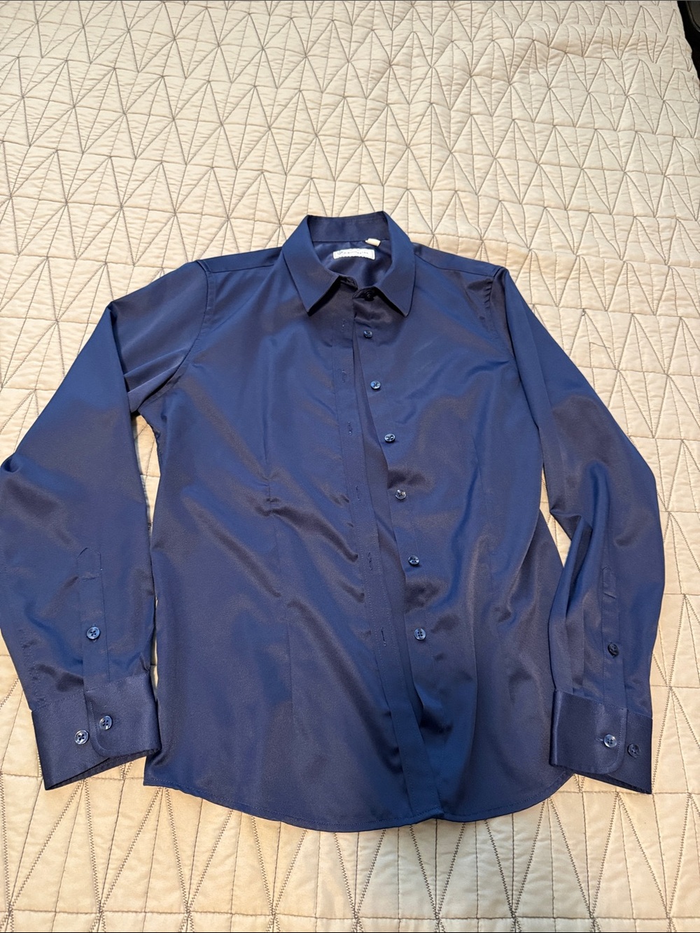 Women's Navy Button-Down Shirt - Classic Collared Long Sleeve